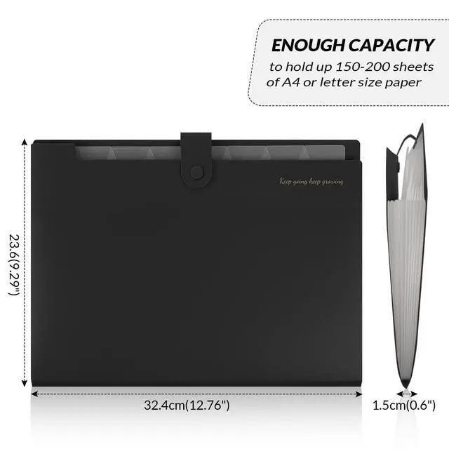 Alt view image 2 of 6 - SKYDUE Accordion File Organizer, Expanding File Folder with 8 Pockets, Portable Document Paper Organizer, Letter/A4 Size Filing Folder,School Office Supplies Hospital Bag Essentials Black