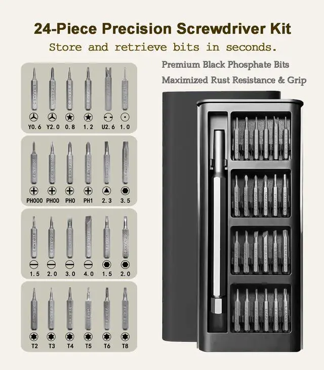 Alt view image 2 of 4 - 24-in-1 Small Precision Screwdriver Set, Professional Low Magnetic Mini Repair Tool Kit for Phone, Computer, Watch, Laptop, Macbook, Ring Doorbell
