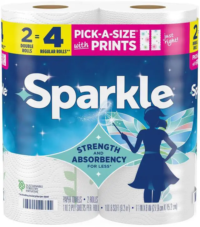 Main image of Sparkle Pick-A-Size Paper Towels, Spirited Prints, 2 Double Rolls, Strong 2 Ply Towels for Kitchen Cleanup and Everyday Messes