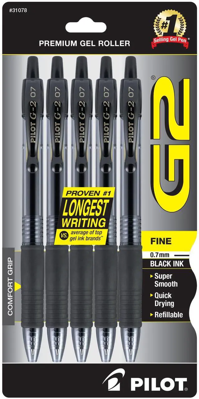 Main image of PILOT G2 Pens, 0.7mm, Black Ink, 5-Pack