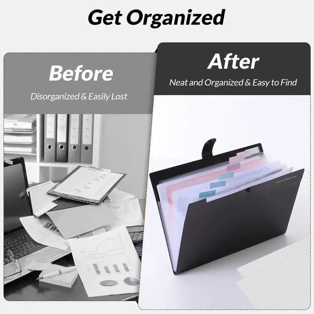 Alt view image 6 of 6 - SKYDUE Accordion File Organizer, Expanding File Folder with 8 Pockets, Portable Document Paper Organizer, Letter/A4 Size Filing Folder,School Office Supplies Hospital Bag Essentials Black