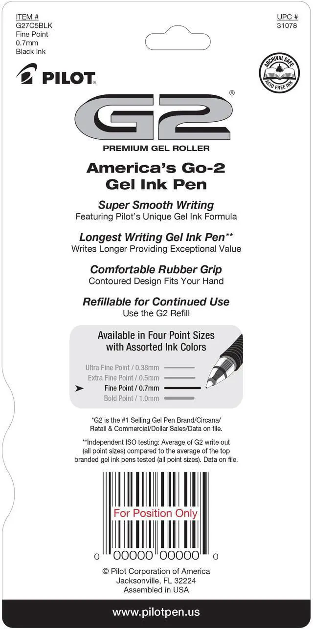 Alt view image 2 of 6 - PILOT G2 Pens, 0.7mm, Black Ink, 5-Pack