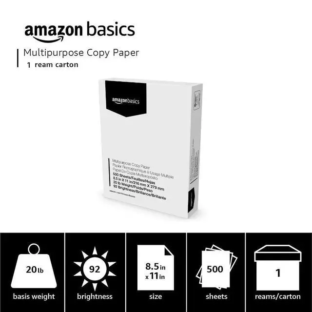 Alt view image 3 of 6 - Amazon Basics Multipurpose Copy Printer Paper, 8.5 x 11 Inches, 20 lb, 92 Bright, White, 1 Ream (500 Sheets), Jam-Free