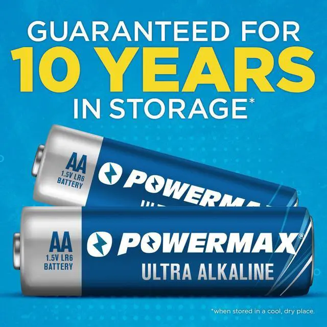 Alt view image 2 of 6 - Powermax AA Alkaline Batteries 12-Pack, Double A, Long Lasting Power, 1.5V, Leak Resistant, 10-Year Shelf Life, Reclosable Packaging for Home and Office