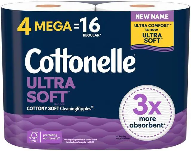 Main image of Cottonelle Ultra Soft Soft Toilet Paper, 4 Mega Rolls = 16 Regular Rolls, Packaging May Vary