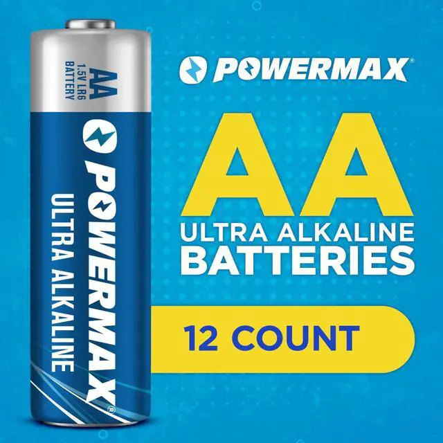 Alt view image 3 of 6 - Powermax AA Alkaline Batteries 12-Pack, Double A, Long Lasting Power, 1.5V, Leak Resistant, 10-Year Shelf Life, Reclosable Packaging for Home and Office