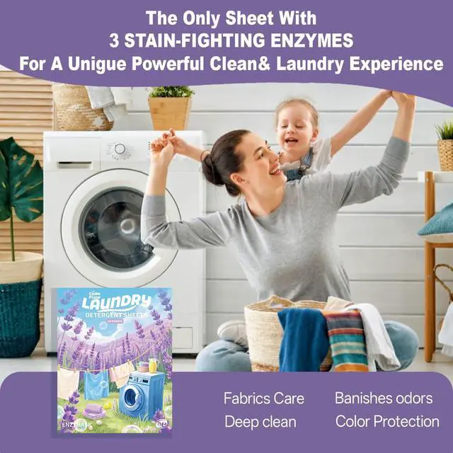 Alt view image 6 of 6 - Laundry Detergent Sheets, Lavender Scent - 40 Loads |Effective & Eco-Conscious Cleaning| Pre-Measured, Liquidless for Deep Clean | Hypoallergenic, Washing Soda Travel Laundry Soap Strips