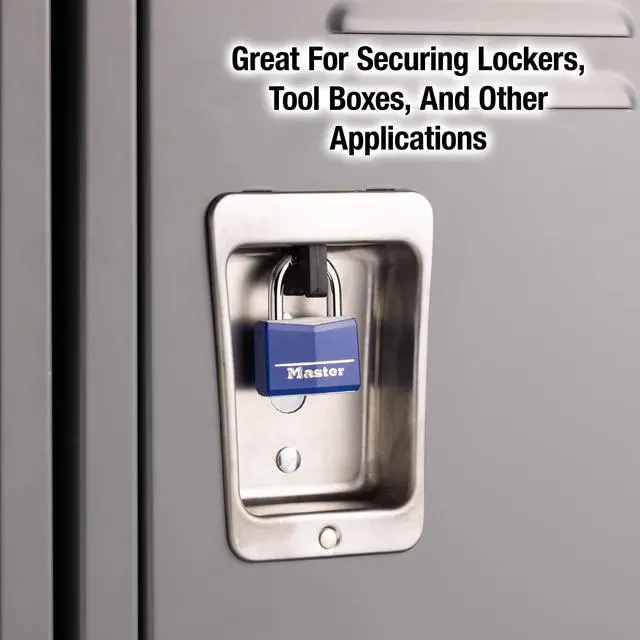 Alt view image 3 of 5 - Master Lock 142DCM Blue Vinyl Covered Aluminum Keyed Padlock, Small for Gym or School Locker, Indoor Outdoor Use