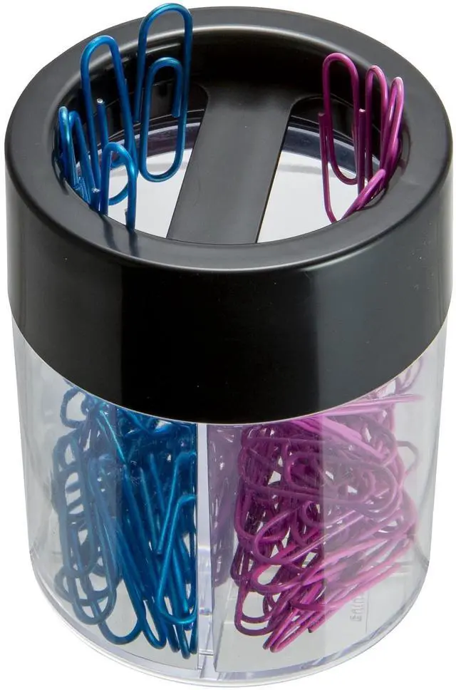 Main image of Officemate Magnetic Clip Dispenser, Large/Round, 200 Clip Capacity, Black/Smoke (93692)