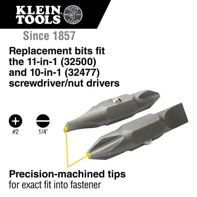 Alt view image 3 of 6 - Klein Tools 32483 Bit for 11-in-1 and 10-in-1 Screwdriver Nut Driver, #2 Phillips, 1/4-Inch Slotted