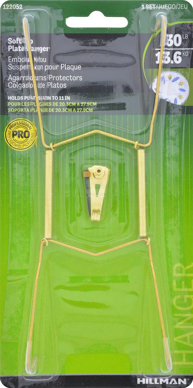 Alt view image 2 of 6 - Hillman Soft Tip Metal Plate Hanger, 8in-11in, 1 Count, Brass