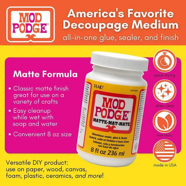 Alt view image 4 of 6 - Mod Podge Matte Sealer, Glue & Finish, 8oz, 1-Pack, for Wood, Paper, Fabric, Quick Dry, Easy Clean, Non-Toxic