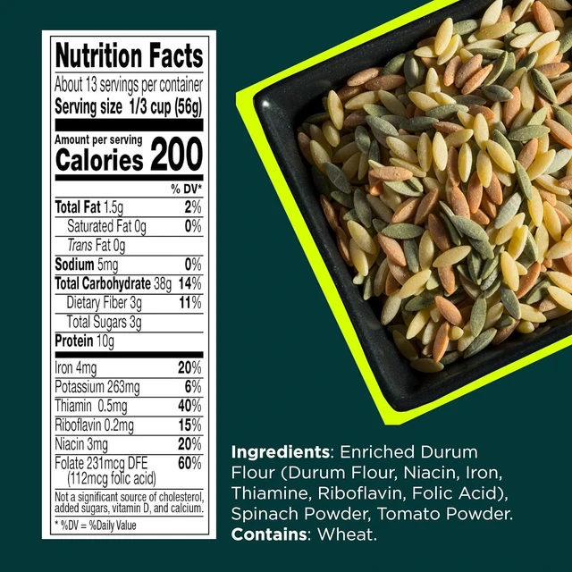 Alt view image 4 of 6 - RiceSelect Tri-Color Orzo Rice-Shaped Pasta, Spinach and Tomato Flavored