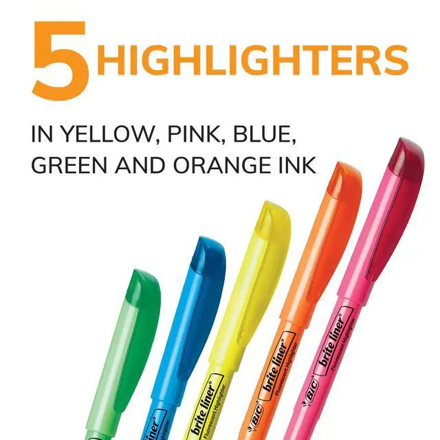 Alt view image 3 of 6 - BIC Brite Liner Highlighters, Chisel Tip, 5-Count Pack, Assorted Colors