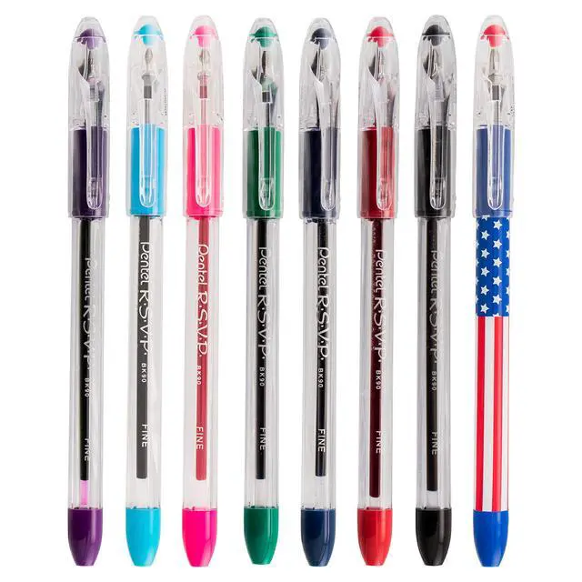 Alt view image 2 of 6 - Pentel RSVP Ballpoint Pen 0.7mm Fine Line Black Ink Pack of 5 (BK90PF5A)