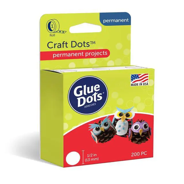 Main image of Glue Dots, 1/2-Inch Double-Sided Adhesive Dots, 200 Count, Clear, DIY Craft Glue Alternative to Hot Glue