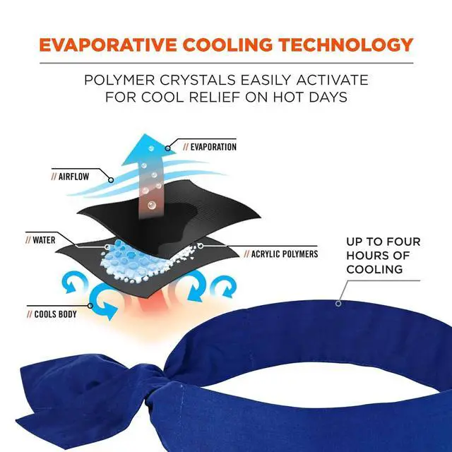 Alt view image 4 of 6 - Ergodyne Chill Its 6700 Cooling Bandana with Evaporative Polymer Crystals, Adjustable Tie, Blue