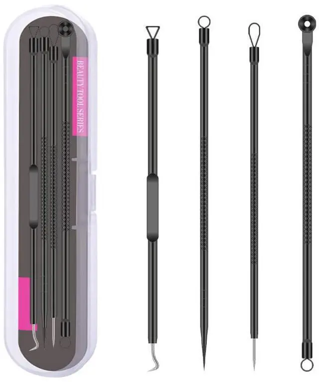 Main image of 4-Piece Stainless Steel Blackhead Remover Pimple Popper Tool Kit for Nose and Face