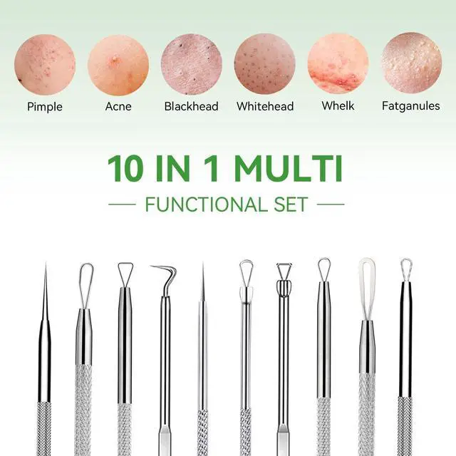Alt view image 5 of 7 - 5 Pcs Stainless Steel Blackhead Remover Tool Kit, Pimple Popper Extractor Set for Face Acne Whitehead Comedone Zit Blemish