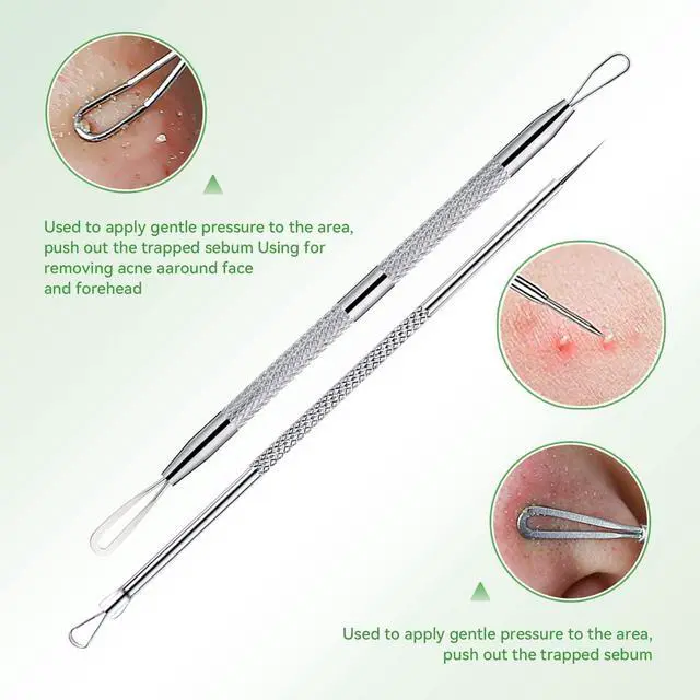 Alt view image 3 of 7 - 5 Pcs Stainless Steel Blackhead Remover Tool Kit, Pimple Popper Extractor Set for Face Acne Whitehead Comedone Zit Blemish