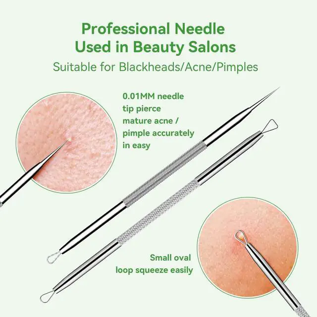 Alt view image 4 of 7 - 5 Pcs Stainless Steel Blackhead Remover Tool Kit, Pimple Popper Extractor Set for Face Acne Whitehead Comedone Zit Blemish