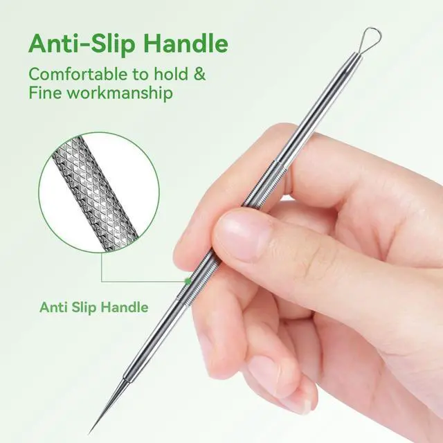 Alt view image 6 of 7 - 5 Pcs Stainless Steel Blackhead Remover Tool Kit, Pimple Popper Extractor Set for Face Acne Whitehead Comedone Zit Blemish