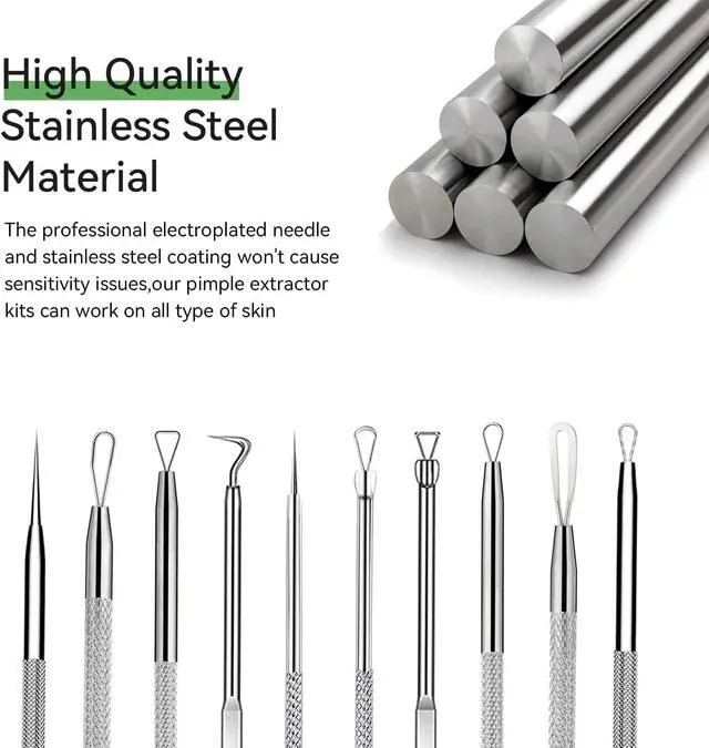 Alt view image 7 of 7 - 5 Pcs Stainless Steel Blackhead Remover Tool Kit, Pimple Popper Extractor Set for Face Acne Whitehead Comedone Zit Blemish