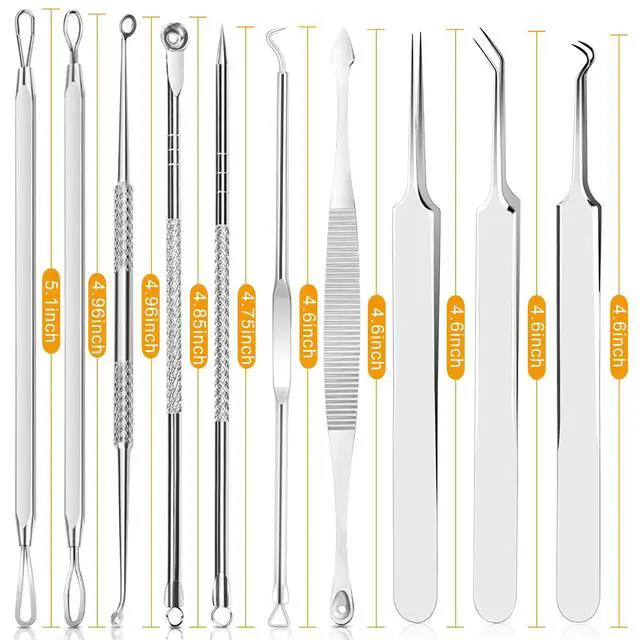 Alt view image 4 of 7 - Boxoyx 10Pcs Pimple Popper Tool Kit, Blackhead Remover Comedone Extractor with Metal Case, for Face Nose Forehead - Silver