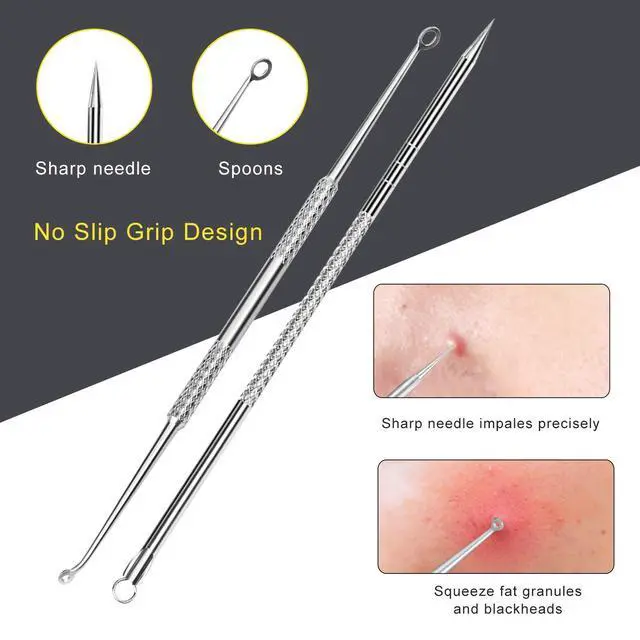 Alt view image 6 of 7 - Boxoyx 10Pcs Pimple Popper Tool Kit, Blackhead Remover Comedone Extractor with Metal Case, for Face Nose Forehead - Silver