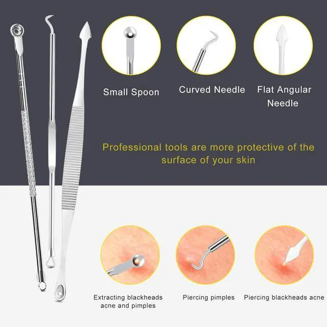 Alt view image 7 of 7 - Boxoyx 10Pcs Pimple Popper Tool Kit, Blackhead Remover Comedone Extractor with Metal Case, for Face Nose Forehead - Silver