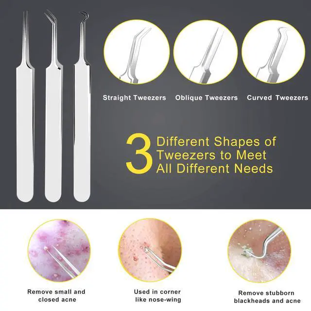 Alt view image 3 of 7 - Boxoyx 10Pcs Pimple Popper Tool Kit, Blackhead Remover Comedone Extractor with Metal Case, for Face Nose Forehead - Silver