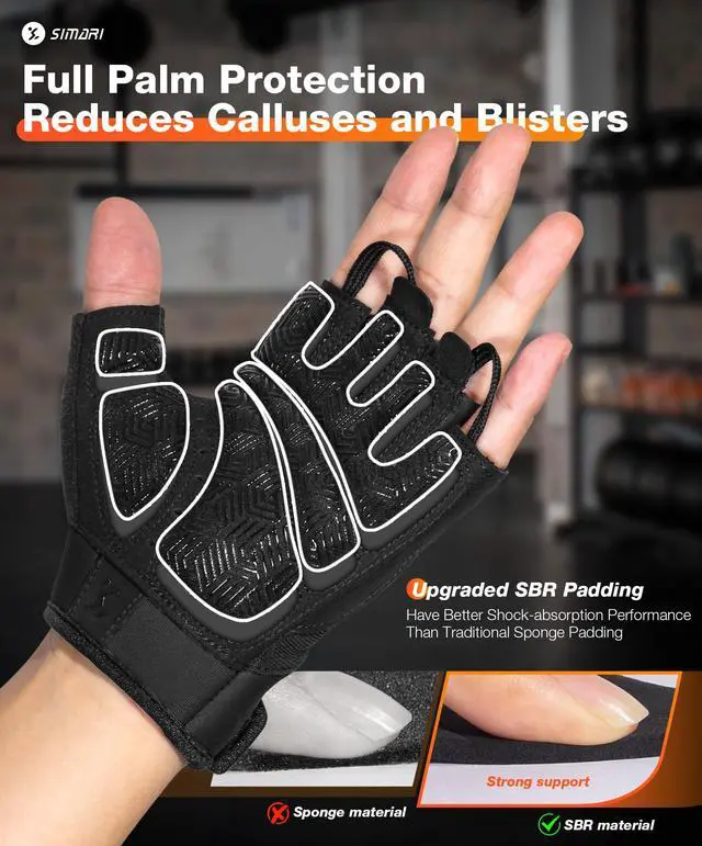 Alt view image 6 of 6 - SIMARI Breathable Workout Gloves with Cushion Pad, Grip, Reduce Calluses for Gym, Cycling, Weightlifting, Fitness, Pilates, Kayaking, Men & Women