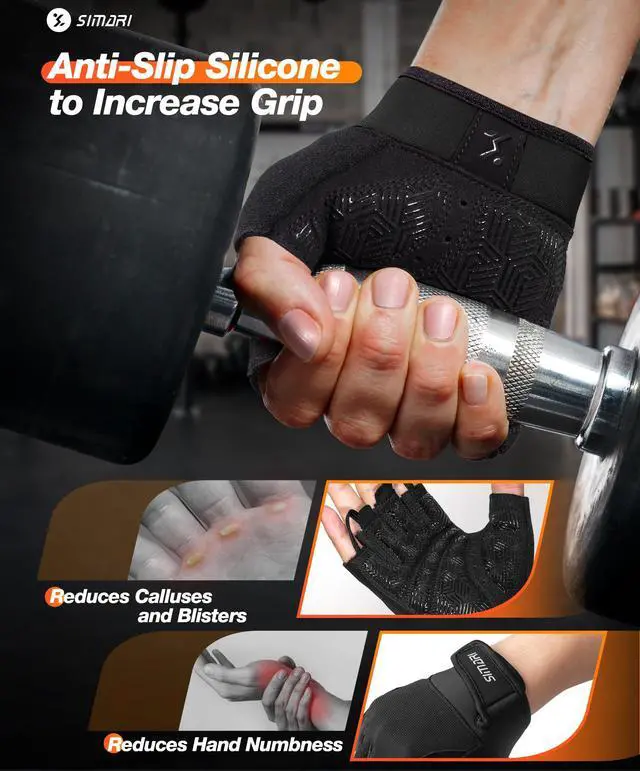 Alt view image 4 of 6 - SIMARI Breathable Workout Gloves with Cushion Pad, Grip, Reduce Calluses for Gym, Cycling, Weightlifting, Fitness, Pilates, Kayaking, Men & Women