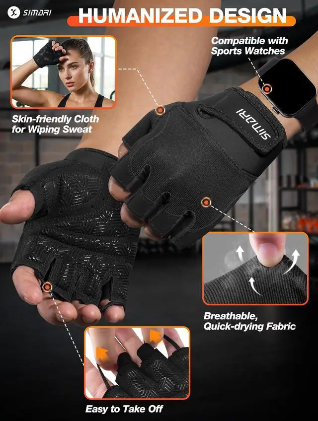 Alt view image 5 of 6 - SIMARI Breathable Workout Gloves with Cushion Pad, Grip, Reduce Calluses for Gym, Cycling, Weightlifting, Fitness, Pilates, Kayaking, Men & Women