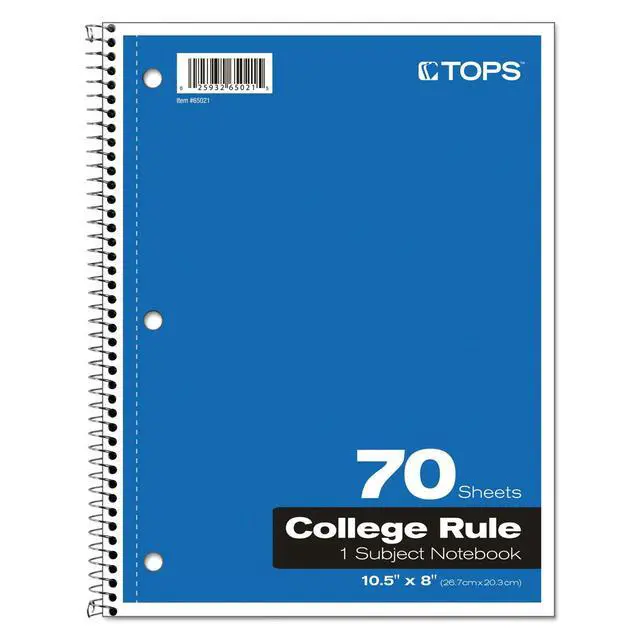 Alt view image 3 of 6 - Oxford 65021 Spiral Notebook, 1-Subject, College Ruled, 70 Sheets, Color May Vary, Pack of 1