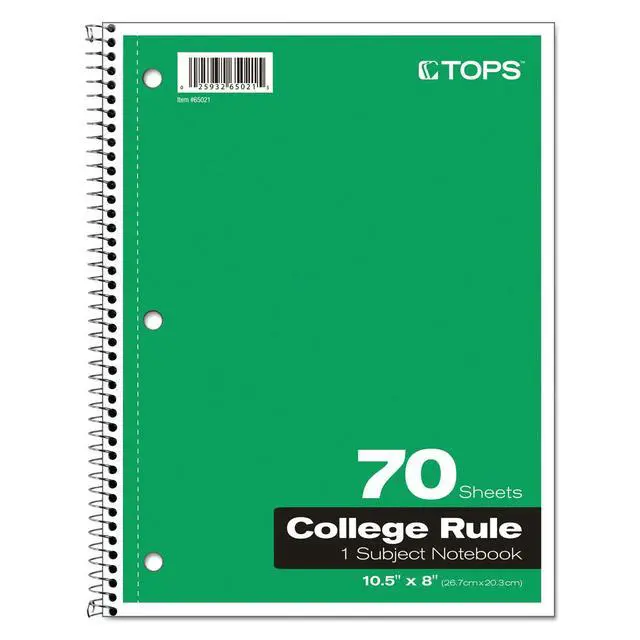 Alt view image 2 of 6 - Oxford 65021 Spiral Notebook, 1-Subject, College Ruled, 70 Sheets, Color May Vary, Pack of 1