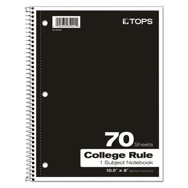 Alt view image 4 of 6 - Oxford 65021 Spiral Notebook, 1-Subject, College Ruled, 70 Sheets, Color May Vary, Pack of 1