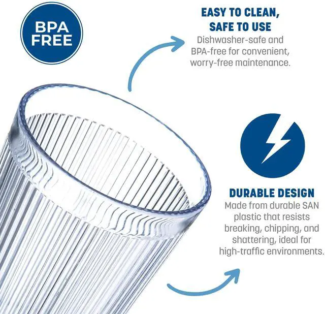 Alt view image 4 of 5 - Carlisle FoodService Products Crystalon Stack-All Stackable Plastic Tumbler 12.5oz Ribbed Texture Clear