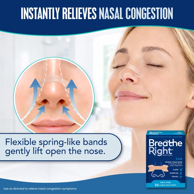 Alt view image 4 of 7 - Breathe Right Nasal Strips Large Tan 30 Count, Relieves Nasal Congestion