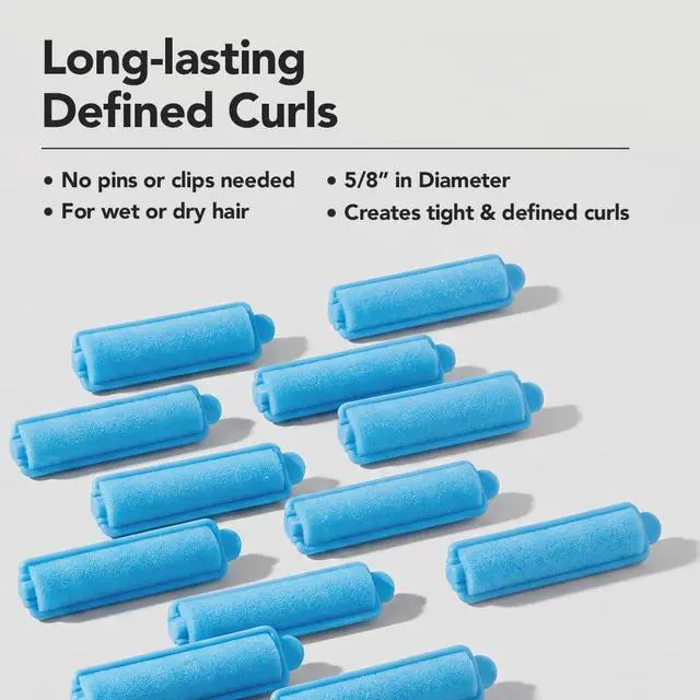 Alt view image 2 of 5 - Annie Foam Hair Rollers Small 5/8 Inch, 14 Count, Blue Soft Sponge for Heatless Tight Defined Curls, No Pins or Clips, for Wet or Dry Hair, Overnight Comfort