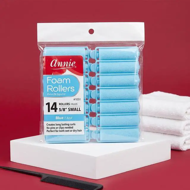 Alt view image 3 of 5 - Annie Foam Hair Rollers Small 5/8 Inch, 14 Count, Blue Soft Sponge for Heatless Tight Defined Curls, No Pins or Clips, for Wet or Dry Hair, Overnight Comfort