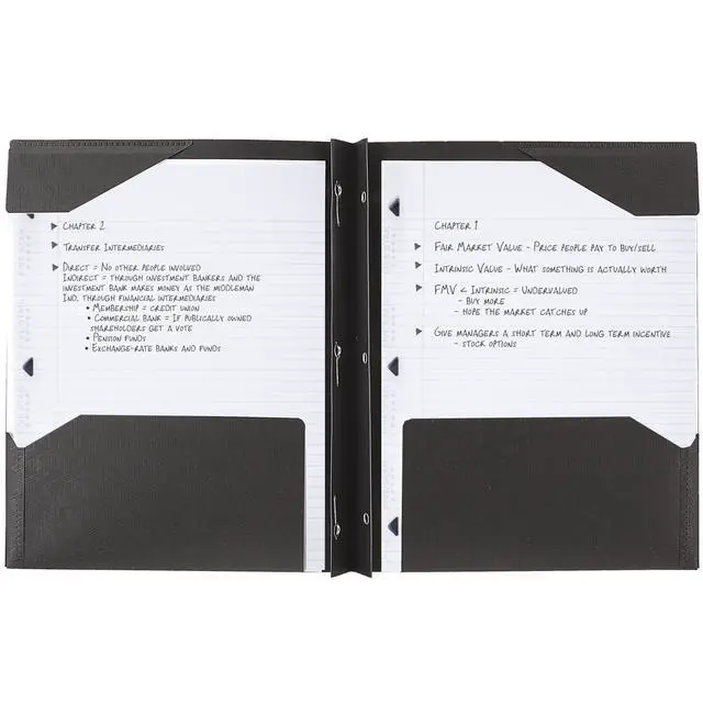 Alt view image 2 of 6 - Five Star 2-Pocket Plastic Folder with Stay-Put Tabs and Prong Fasteners, Holds 8-1/2" x 11" Paper, Black (72113)