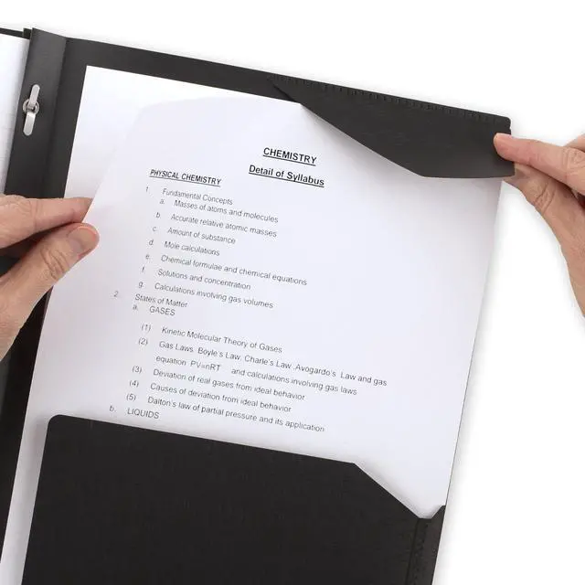 Alt view image 5 of 6 - Five Star 2-Pocket Plastic Folder with Stay-Put Tabs and Prong Fasteners, Holds 8-1/2" x 11" Paper, Black (72113)