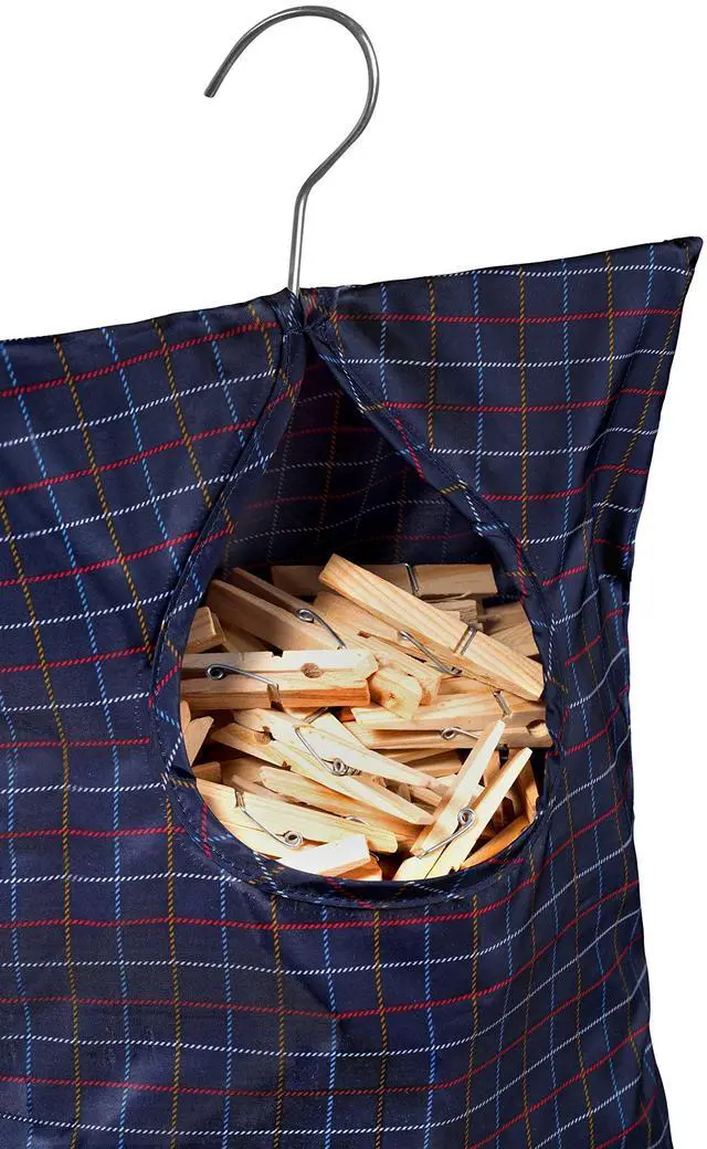 Alt view image 3 of 6 - Handy Laundry Clothespin Bag - 11"x15" - Holds 100 Medium Clothespins, Water-Repellent, Hook for Hanging, Slides on Clothesline, Extra-Large Opening