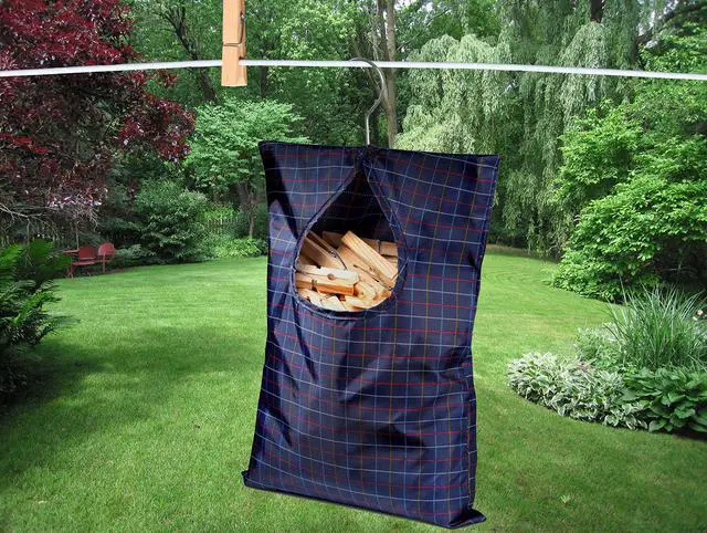 Alt view image 2 of 6 - Handy Laundry Clothespin Bag - 11"x15" - Holds 100 Medium Clothespins, Water-Repellent, Hook for Hanging, Slides on Clothesline, Extra-Large Opening
