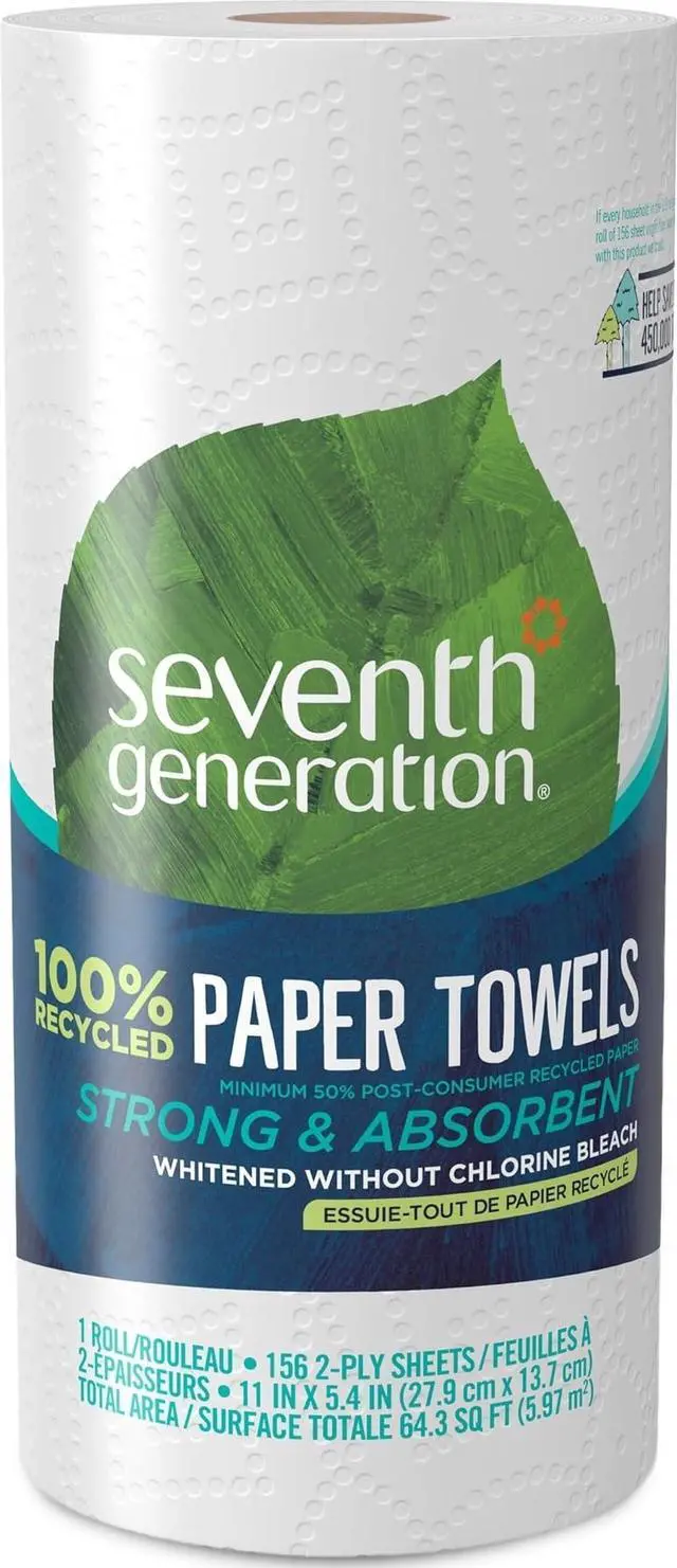 Main image of Seventh Generation Paper Towels, 100% Recycled Paper, 2-Ply, 1 Roll (Packaging May Vary)