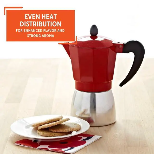 Alt view image 5 of 6 - IMUSA USA B120-42T 3-Cup Aluminum Stovetop Espresso Coffeemaker, Red