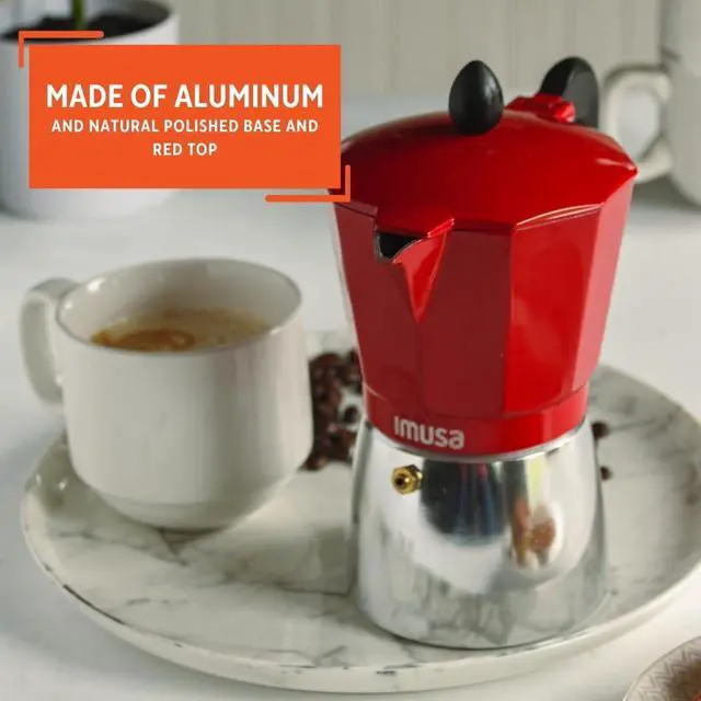 Alt view image 2 of 6 - IMUSA USA B120-42T 3-Cup Aluminum Stovetop Espresso Coffeemaker, Red