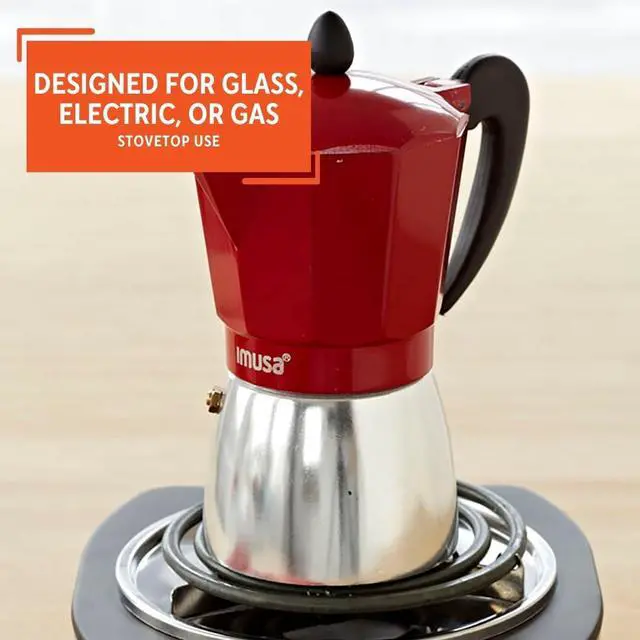Alt view image 4 of 6 - IMUSA USA B120-42T 3-Cup Aluminum Stovetop Espresso Coffeemaker, Red