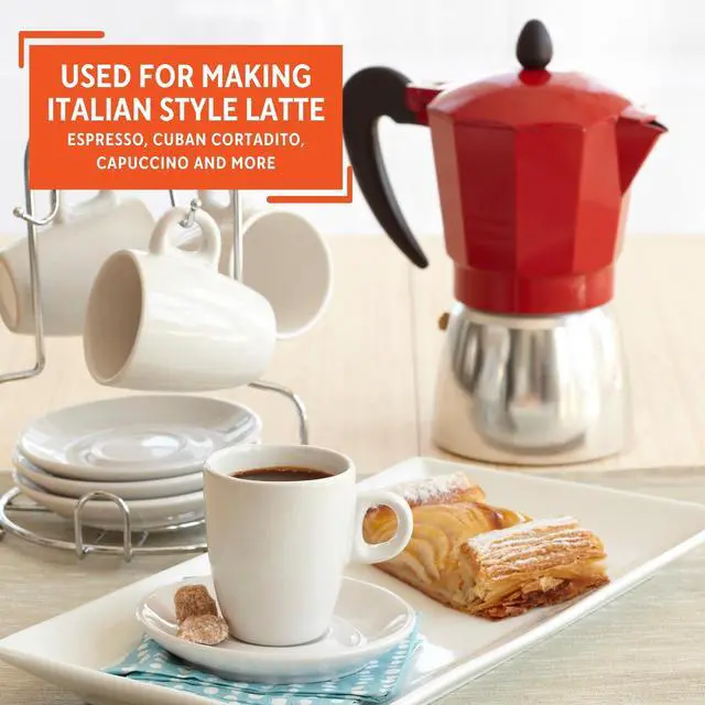 Alt view image 6 of 6 - IMUSA USA B120-42T 3-Cup Aluminum Stovetop Espresso Coffeemaker, Red